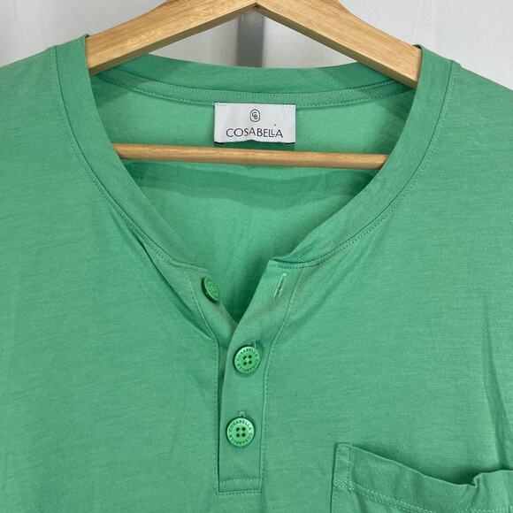 COSABELLA Henley Long Sleeve Tee Pajama Top Pima Cotton Modal Green Size M - Picture 3 of 9
